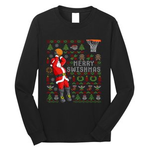 Merry Swishmas Ugly Christmas Basketball Christmas Long Sleeve Shirt