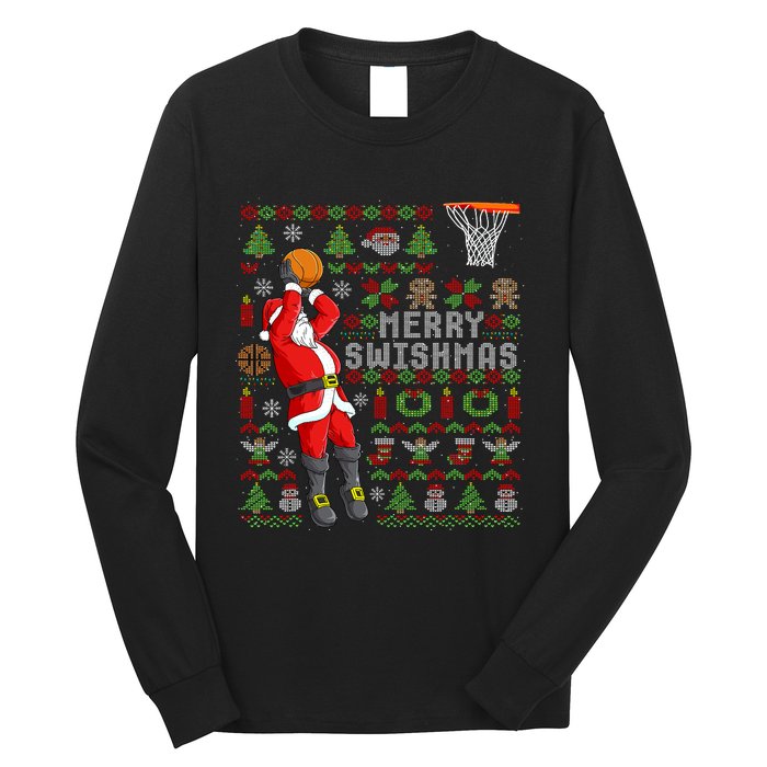 Merry Swishmas Ugly Christmas Basketball Christmas Long Sleeve Shirt