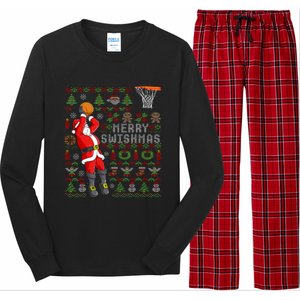 Merry Swishmas Ugly Christmas Basketball Christmas Long Sleeve Pajama Set