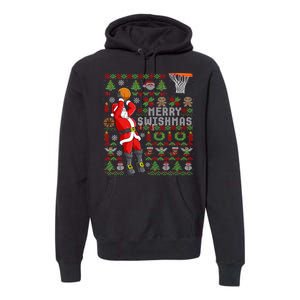 Merry Swishmas Ugly Christmas Basketball Christmas Premium Hoodie