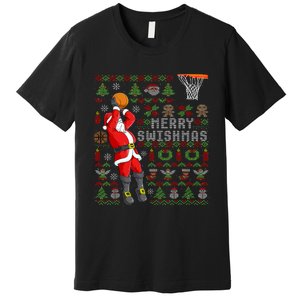 Merry Swishmas Ugly Christmas Basketball Christmas Premium T-Shirt