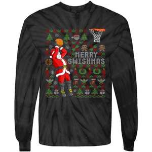 Merry Swishmas Ugly Christmas Basketball Christmas Tie-Dye Long Sleeve Shirt