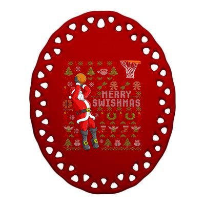 Merry Swishmas Ugly Christmas Basketball Christmas Ceramic Oval Ornament