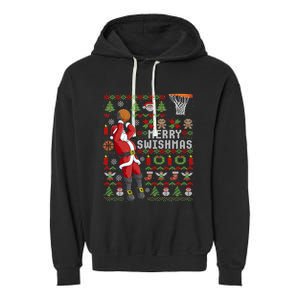 Merry Swishmas Ugly Christmas Basketball Christmas Garment-Dyed Fleece Hoodie