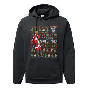 Merry Swishmas Ugly Christmas Basketball Christmas Performance Fleece Hoodie