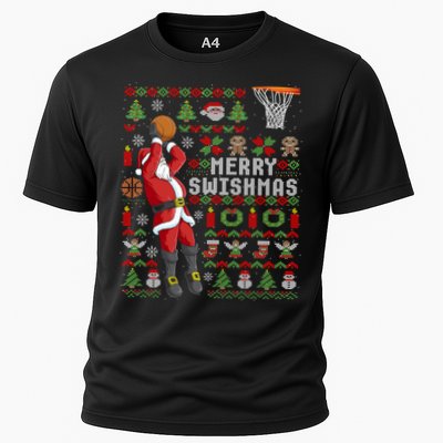 Merry Swishmas Ugly Christmas Basketball Christmas Cooling Performance Crew T-Shirt
