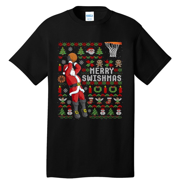 Merry Swishmas Ugly Christmas Basketball Christmas Tall T-Shirt