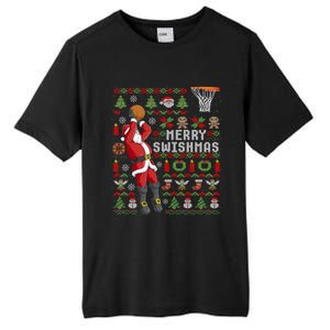 Merry Swishmas Ugly Christmas Basketball Christmas Tall Fusion ChromaSoft Performance T-Shirt