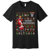 Merry Swishmas Ugly Christmas Basketball Christmas Premium T-Shirt