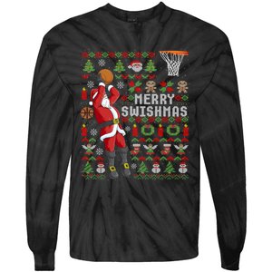 Merry Swishmas Ugly Christmas Basketball Christmas Tie-Dye Long Sleeve Shirt