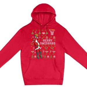 Merry Swishmas Ugly Christmas Basketball Christmas Premium Pullover Hoodie