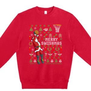 Merry Swishmas Ugly Christmas Basketball Christmas Premium Crewneck Sweatshirt