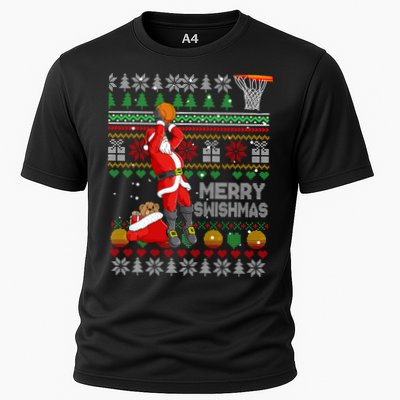Merry Swishmas Ugly Christmas Basketball Christmas Cooling Performance Crew T-Shirt