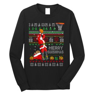 Merry Swishmas Ugly Christmas Basketball Christmas Long Sleeve Shirt