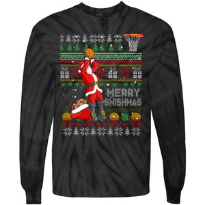 Merry Swishmas Ugly Christmas Basketball Christmas Tie-Dye Long Sleeve Shirt