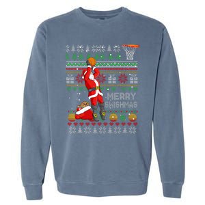 Merry Swishmas Ugly Christmas Basketball Christmas Garment-Dyed Sweatshirt