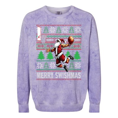 Merry Swishmas Ugly Christmas Basketball Christmas Colorblast Crewneck Sweatshirt