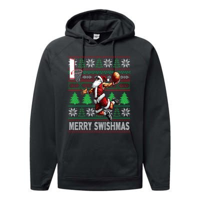 Merry Swishmas Ugly Christmas Basketball Christmas Performance Fleece Hoodie