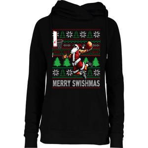 Merry Swishmas Ugly Christmas Basketball Christmas Womens Funnel Neck Pullover Hood