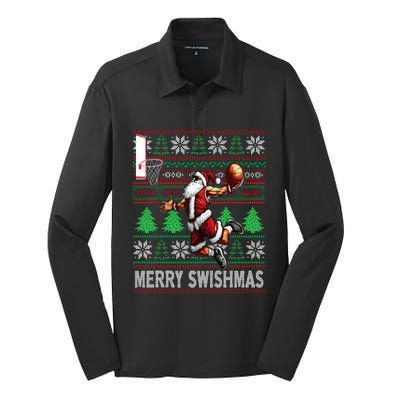 Merry Swishmas Ugly Christmas Basketball Christmas Silk Touch Performance Long Sleeve Polo