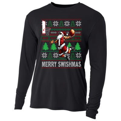 Merry Swishmas Ugly Christmas Basketball Christmas Cooling Performance Long Sleeve Crew