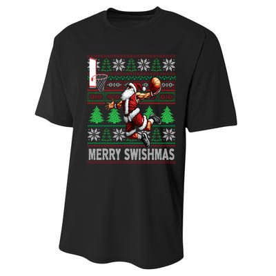 Merry Swishmas Ugly Christmas Basketball Christmas Performance Sprint T-Shirt