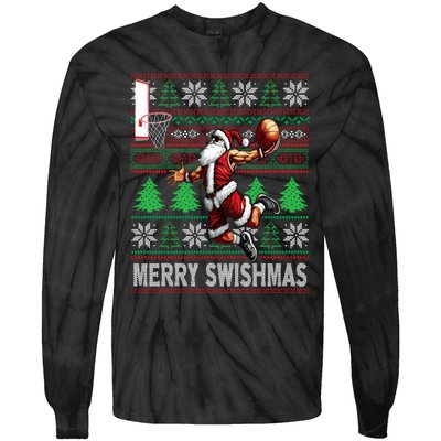 Merry Swishmas Ugly Christmas Basketball Christmas Tie-Dye Long Sleeve Shirt