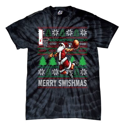 Merry Swishmas Ugly Christmas Basketball Christmas Tie-Dye T-Shirt