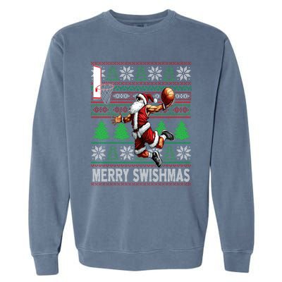 Merry Swishmas Ugly Christmas Basketball Christmas Garment-Dyed Sweatshirt