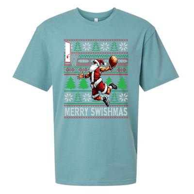 Merry Swishmas Ugly Christmas Basketball Christmas Sueded Cloud Jersey T-Shirt