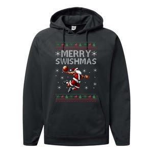 Merry Swishmas Ugly Christmas Basketball Christmas Performance Fleece Hoodie