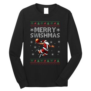 Merry Swishmas Ugly Christmas Basketball Christmas Long Sleeve Shirt