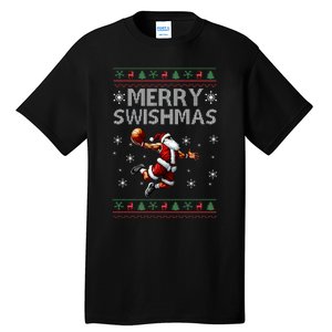 Merry Swishmas Ugly Christmas Basketball Christmas Tall T-Shirt