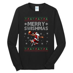 Merry Swishmas Ugly Christmas Basketball Christmas Tall Long Sleeve T-Shirt