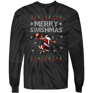 Merry Swishmas Ugly Christmas Basketball Christmas Tie-Dye Long Sleeve Shirt