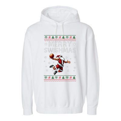 Merry Swishmas Ugly Christmas Basketball Christmas Garment-Dyed Fleece Hoodie