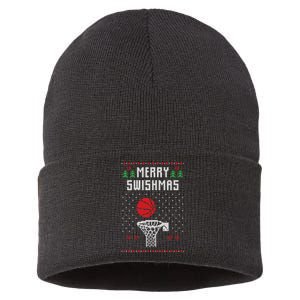 Merry Swishmas Ugly Christmas Basketball Christmas Sustainable Knit Beanie