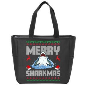 Merry Sharkmas Ugly Christmas Sweater Xmas Zip Tote Bag