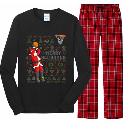 Merry Swishmas Ugly Christmas Basketball Christmas  Long Sleeve Pajama Set