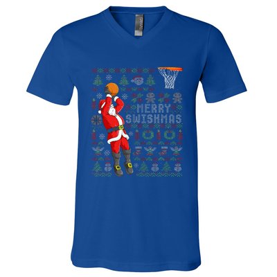 Merry Swishmas Ugly Christmas Basketball Christmas  V-Neck T-Shirt