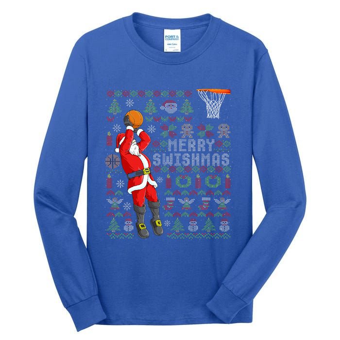 Merry Swishmas Ugly Christmas Basketball Christmas  Tall Long Sleeve T-Shirt