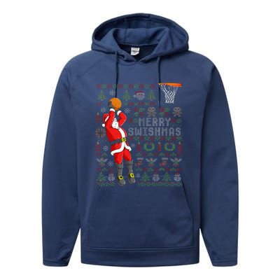 Merry Swishmas Ugly Christmas Basketball Christmas  Performance Fleece Hoodie