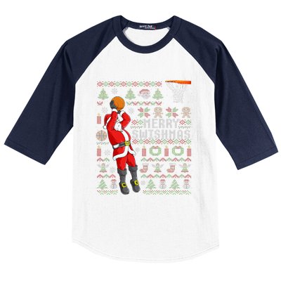 Merry Swishmas Ugly Christmas Basketball Christmas  Baseball Sleeve Shirt