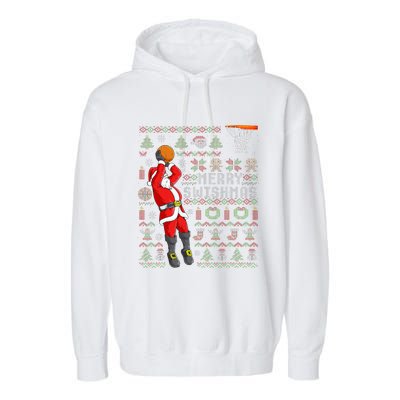 Merry Swishmas Ugly Christmas Basketball Christmas  Garment-Dyed Fleece Hoodie