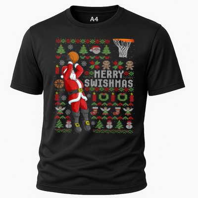 Merry Swishmas Ugly Christmas Basketball Christmas Cooling Performance Crew T-Shirt