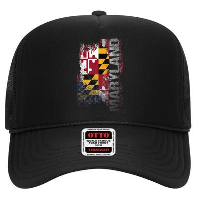 Maryland State Usa Flag Souvenir High Crown Mesh Back Trucker Hat