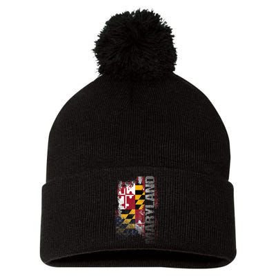 Maryland State Usa Flag Souvenir Pom Pom 12in Knit Beanie