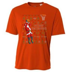 Merry Swishmas Ugly Christmas Basketball Christmas Cooling Performance Crew T-Shirt