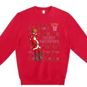 Merry Swishmas Ugly Christmas Basketball Christmas Premium Crewneck Sweatshirt