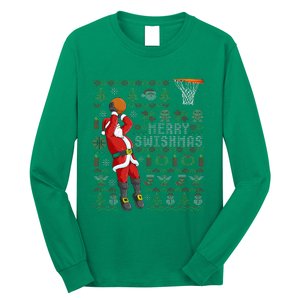 Merry Swishmas Ugly Christmas Basketball Christmas Long Sleeve Shirt